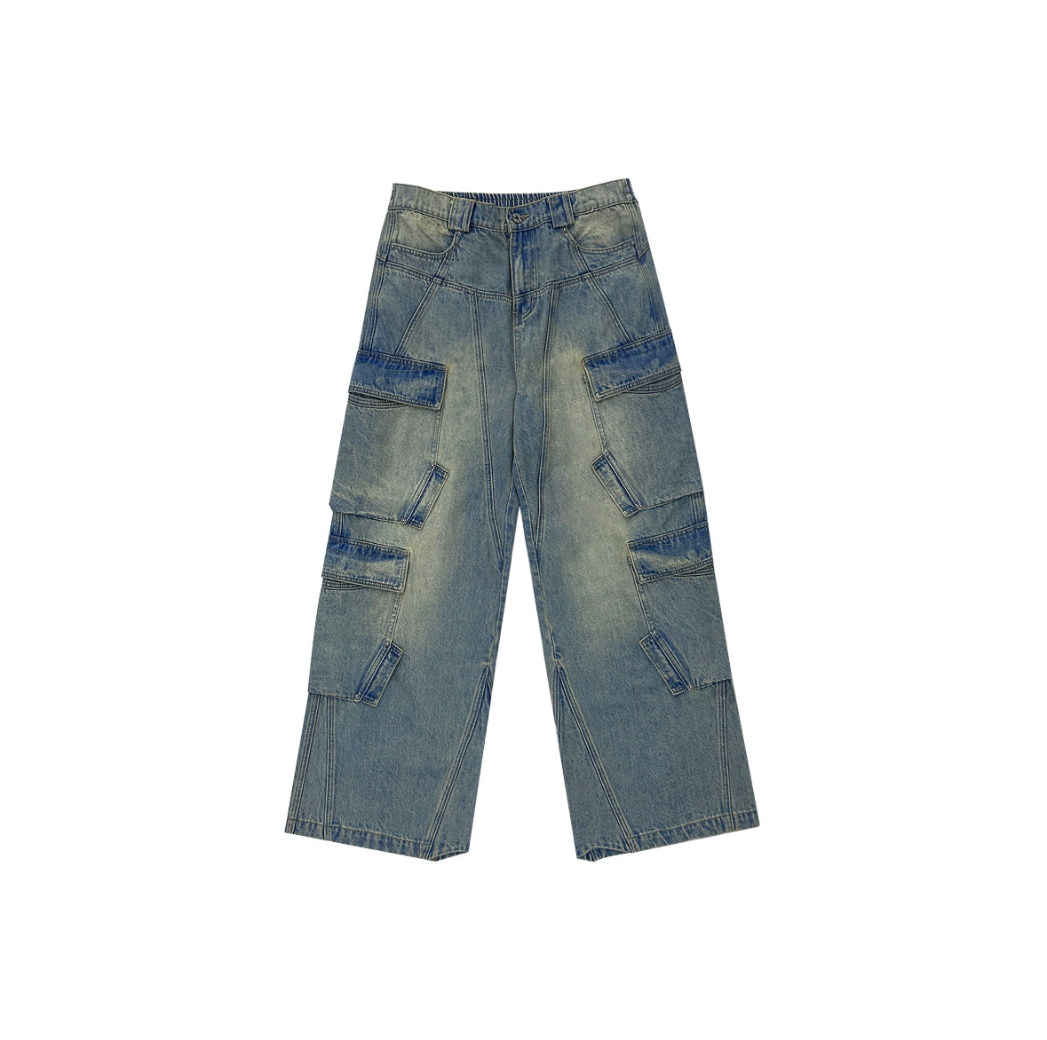 "BlindonPlan" - Washed Cargo Style Jeans